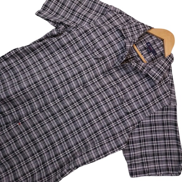 Cremieux Collection Men's Short Sleeve Button-Up Shirt Large Black Gray Plaid - Picture 1 of 10